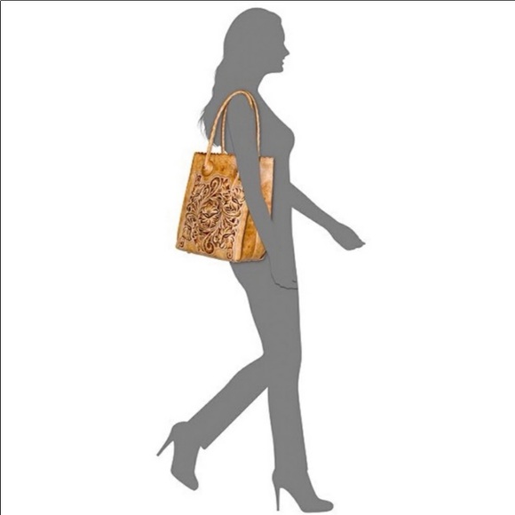 NEW Patricia Nash SPRING TOOLED LEATHER TOTE CAVO DUSTY ROSE LARGE BROWN CUTOUT - Picture 10 of 16